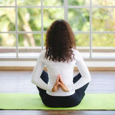 African American woman person exercise with Yoga at home, sport healthy lifestyle at indoor fitness